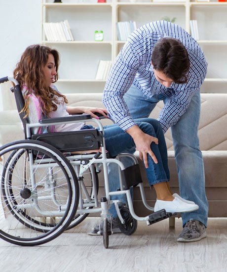 Personal care support worker helping client